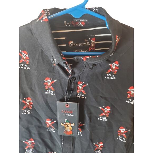 Denim + Flower Feliz Navidad Santa Collared Shirt, Boys 5/6, NWT - Picture 2 of 6